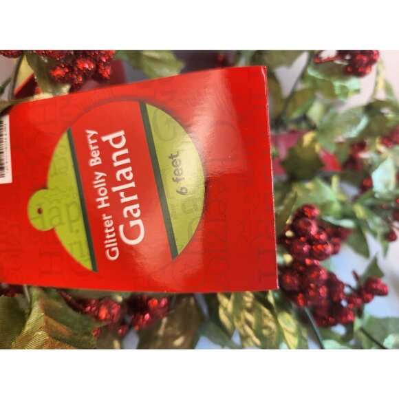Glitter Holly Berry Christmas Garland 6 Ft Each Set Of 4 Holiday Decor New - Picture 7 of 9